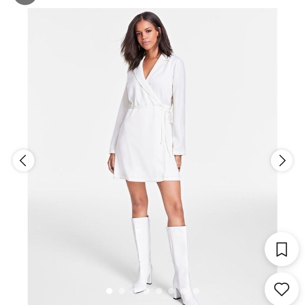 Bar III Tuxedo Blazer Mini Dress Women’s Small White Tailored Suit Dress
